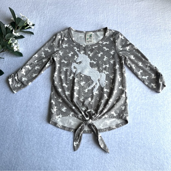 Lily Bleu Sz 8 Girl’s Unicorn 3/4 Ruched Sleeves Gray - Picture 1 of 9